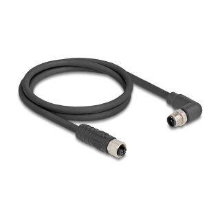 Delock M12 Kabel L-kodiert 4 Pin Stecker rechts gewinkelt zu Buchse gerade PUR schleppkettentauglich 1 m schwarz
