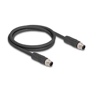 Delock M12 Kabel L-kodiert 4 Pin Stecker zu Stecker PUR schleppkettentauglich 3 m schwarz