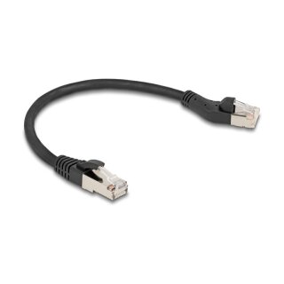 Delock RJ45 Netzwerkkabel Cat.8.1 S/FTP Stecker 45° nach links gewinkelt zu Stecker gerade bis 40 Gbps 0,25 m schwarz
