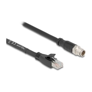 Delock M12 Kabel X-kodiert 8 Pin Stecker zu RJ45 Stecker Cat.5e S/FTP flexibel 3 m schwarz