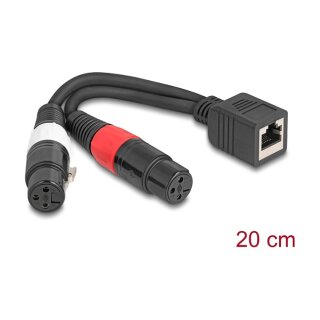Delock Adapterkabel RJ45 Buchse zu 2 x XLR 3 Pin Buchse schwarz 20 cm