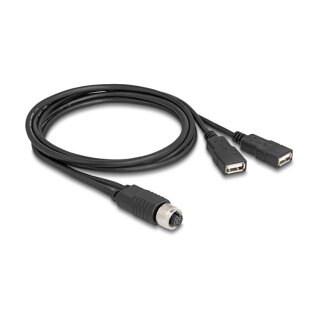 Delock M12 Kabel A-kodiert 8 Pin Buchse zu 2 x USB 2.0 Typ-A Buchse 1 m schwarz