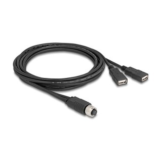 Delock M12 Kabel A-kodiert 8 Pin Buchse zu 2 x USB 2.0 Typ-A Buchse 2 m schwarz
