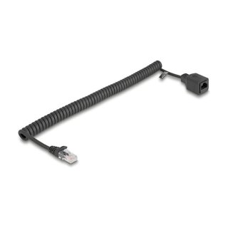 Delock RJ45 Spiralkabel Stecker zu Buchse Cat.5e UTP 0,5 m bis 1 m schwarz