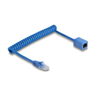 Delock RJ45 Spiralkabel Stecker zu Buchse Cat.6 UTP 0,45 m bis 0,75 m blau