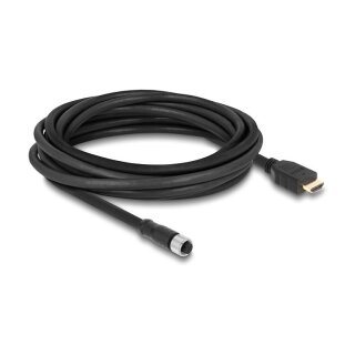 Delock M12 Kabel A-kodiert 17 Pin Buchse zu HDMI Stecker 5 m schwarz