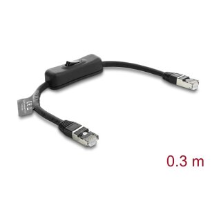 Delock RJ45 Kabel Stecker zu Stecker mit Schalter Cat.6 F/UTP 0,3 m - Netzwerkschaltung schwarz