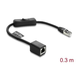 Delock RJ45 Kabel Stecker zu Buchse mit Schalter Cat.6 F/UTP 0,3 m - Netzwerkschaltung schwarz