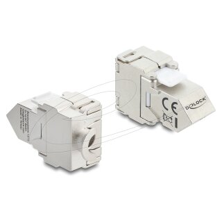 Delock Keystone Modul RJ45 Buchse zu LSA Cat.6A 45° gewinkelte Buchse geschirmt 180° Kabelführung werkzeugfrei Metall