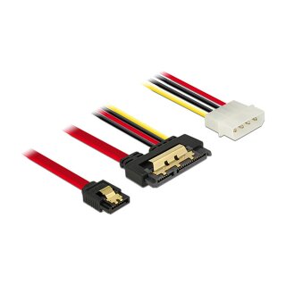 Delock Kabel SATA 6 Gb/s 7 Pin Buchse + Molex 4 Pin Strom Stecker > SATA 22 Pin Buchse gerade Metall 30 cm
