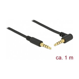 Delock Klinkenkabel 3,5 mm 4 Pin Stecker > Stecker gewinkelt 1 m schwarz