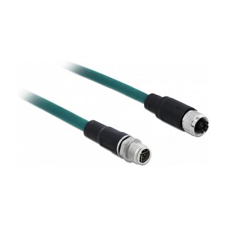 Delock Netzwerkkabel M12 X-kodiert 8 Pin Stecker zu Buchse PUR (TPU) 1 m