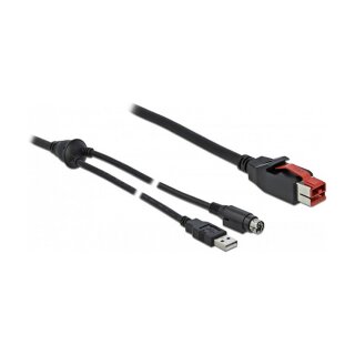 Delock PoweredUSB Kabel Stecker 24 V zu USB Typ-A Stecker + Mini-DIN 3 Pin Stecker 2 m für POS Drucker und Terminals