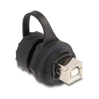 Delock Kabelverbinder USB 2.0 Typ-B Buchse zu Buchse zum Einbau mit Bajonett-Verschlusskappe IP68 staub- und wasserdicht schwarz