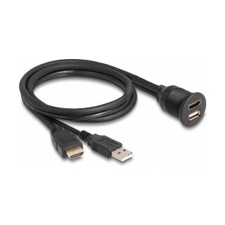 Kabel HDMI-A Stecker und USB 2.0 Typ-A Stecker zu HDMI-A Buchse und USB 2.0 Typ-A Buchse zum Einbau wasserfest 1 m