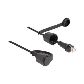 Delock Netzwerkkabel RJ45 Stecker zu RJ45 Stecker Cat.6 STP mit Verschlusskappe Outdoor IP68 staub- und wasserdicht schwarz 2 m