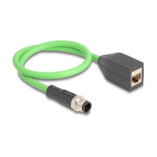 Delock M12 Kabel D-kodiert 4 Pin Stecker zu RJ45 Buchse PUR (TPU) 0,5 m
