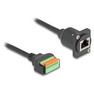 Delock D-Typ Kabel RJ45 Buchse zu Terminalblock mit Drucktaster Cat.5e schwarz 30 cm