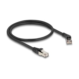 Delock RJ45 Netzwerkkabel Cat.6A S/FTP Stecker 45° nach rechts gewinkelt zu Stecker gerade 0,5 m schwarz