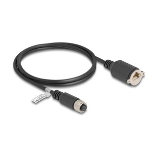 Delock M12 Kabel A-kodiert 8 Pin Buchse zu RJ45 Buchse zum Einbau Cat.5e FTP 1 m schwarz