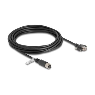 Delock M12 Kabel A-kodiert 8 Pin Buchse zu RJ45 Stecker mit Schrauben Cat.5e FTP 5 m schwarz
