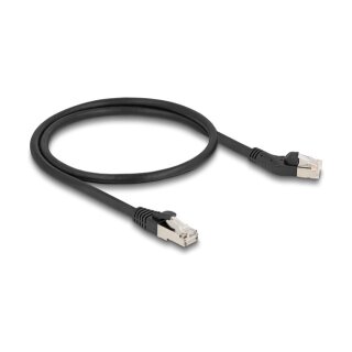 Delock RJ45 Netzwerkkabel Cat.6A S/FTP Stecker 45° nach links gewinkelt zu Stecker gerade 0,5 m schwarz