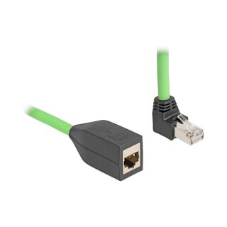 RJ45 Netzwerk Verlängerungskabel Cat.6A Stecker oben gewinkelt zu Buchse SF/UTP schleppkettentauglich PUR (TPU) 2 m grün