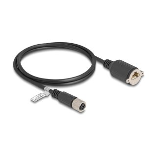 Delock M12 Kabel X-kodiert 8 Pin Buchse zu RJ45 Buchse zum Einbau Cat.6A S/FTP 1 m schwarz