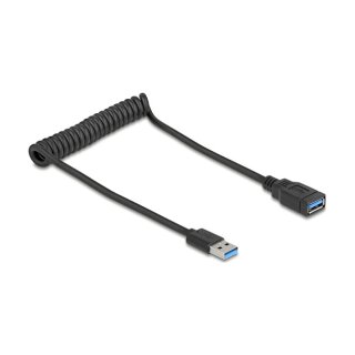 Delock USB 5 Gbps Spiralkabel Typ-A Stecker zu Typ-A Buchse 0,4 m bis 0,6 m schwarz