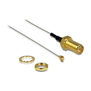 Antennenkabel RP-SMA Buchse zum Einbau zu I-PEX Inc., MHF® II Stecker 0.81, 20 cm Gewindelänge 10 mm