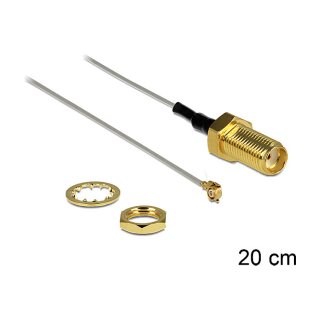 Antennenkabel SMA Buchse zum Einbau zu I-PEX Inc., MHF® II Stecker 0.81, 20 cm Gewindelänge 10 mm