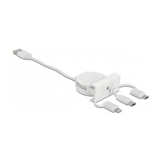 Easy 45 Modul USB 2.0 3 in 1 Aufrollkabel USB Typ-A zu USB-C™, Micro USB und Lightning weiß