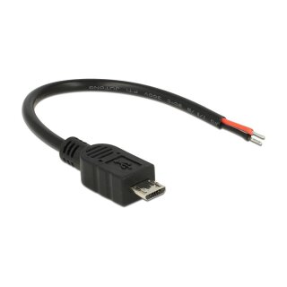 Kabel USB 2.0 Micro-B Stecker > 2 x offene Kabelenden Strom 10 cm Raspberry Pi