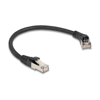 Delock RJ45 Netzwerkkabel Cat.8.1 S/FTP Stecker 45° nach rechts gewinkelt zu Stecker gerade bis 40 Gbps 0,25 m schwarz