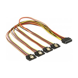 Delock Kabel SATA 15 Pin Strom Stecker mit Einrastfunktion > SATA 15 Pin Strom Buchse 4 x gerade 50 cm