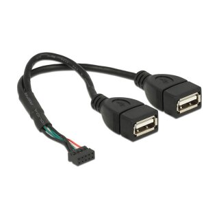 Delock Kabel USB 2.0 Pfostenbuchse 2,00 mm 10 Pin > 2 x USB 2.0 Typ-A Buchse 20 cm