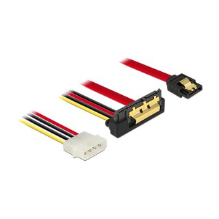 Delock Kabel SATA 6 Gb/s 7 Pin Buchse + Molex 4 Pin Strom Stecker > SATA 22 Pin Buchse unten gewinkelt Metall 30 cm