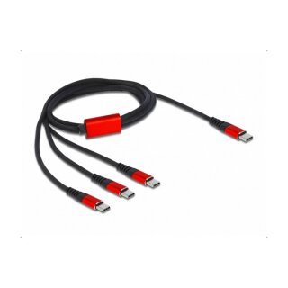 Delock USB Ladekabel 3 in 1 USB Type-C™ zu 3 x USB Type-C™ 1 m schwarz / rot