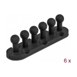 Delock Kabelhalter mit 5 Durchführungen selbstklebend / schraubbar 6 Stück schwarz