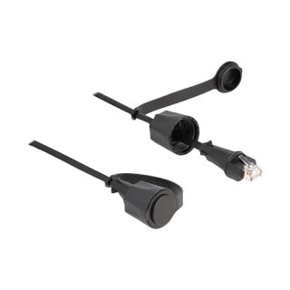 Delock Netzwerkkabel RJ45 Stecker zu RJ45 Stecker Cat.6 STP mit Verschlusskappe Outdoor IP68 staub- und wasserdicht schwarz 3 m