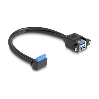 Kabel USB 5 Gbps Pfostenbuchse 90° gewinkelt zu 2 x USB 5 Gbps Typ-A Buchse zum Einbau 50 cm