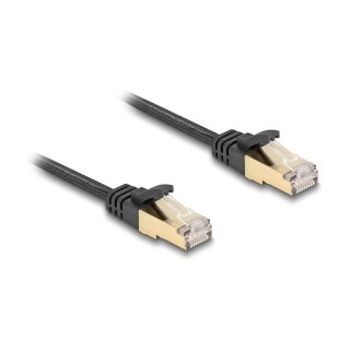 Delock RJ45 Flachband Netzwerkkabel mit Geflechtmantel Cat.6A U/FTP Stecker zu Stecker 0,25 m schwarz