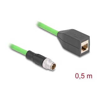 Delock M12 Kabel X-kodiert 8 Pin Stecker zu RJ45 Buchse PUR (TPU) 0,5 m