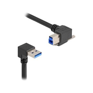 Delock USB 5 Gbps Kabel USB Typ-A Stecker 90° nach unten gewinkelt zu USB Typ-B Stecker mit Schraube 90° nach rechts gewinkelt 1 m schwarz
