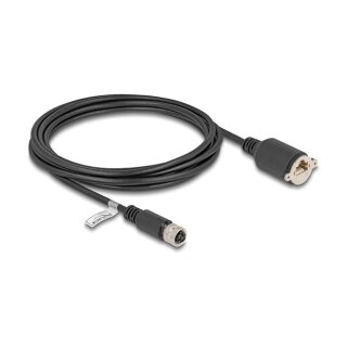 Delock M12 Kabel D-kodiert 4 Pin Buchse zu RJ45 Buchse zum Einbau Cat.5e FTP 3 m schwarz