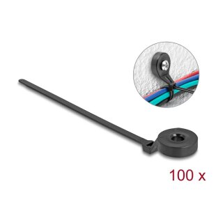 Delock Kabelbinder mit Befestigungsöse L 180 x B 6 mm schwarz 100 Stück