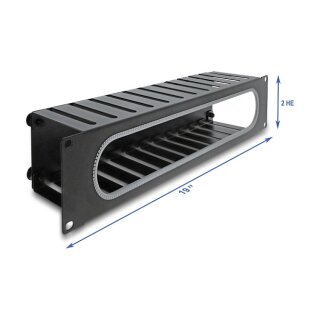 19" 2 HE Kabelmanagement Rangierpanel mit Öffnung und Kantenschutz schwarz