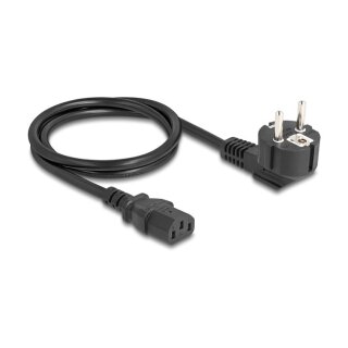 Delock Netzkabel PC Schutzkontaktstecker CEE 7/7 90° gewinkelt auf C13 Buchse, 1 m, 3 x 1,00 mm² schwarz