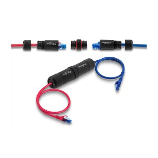 Delock Kabelverbinder RJ45 Buchse zu RJ45 Buchse Cat.6 mit M16 Gewinde und Bayonettverschluss IP68 staub- und wasserdicht