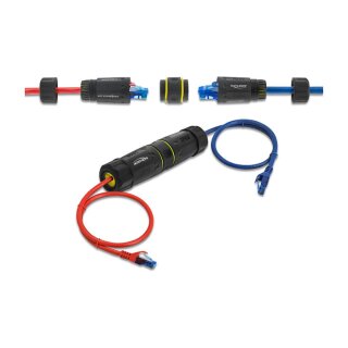 Delock Kabelverbinder RJ45 Buchse zu RJ45 Buchse mit M23 Gewinde geeignet für Cat.6a / Cat.7 Netzwerkkabel IP68 staub- und wasserdicht